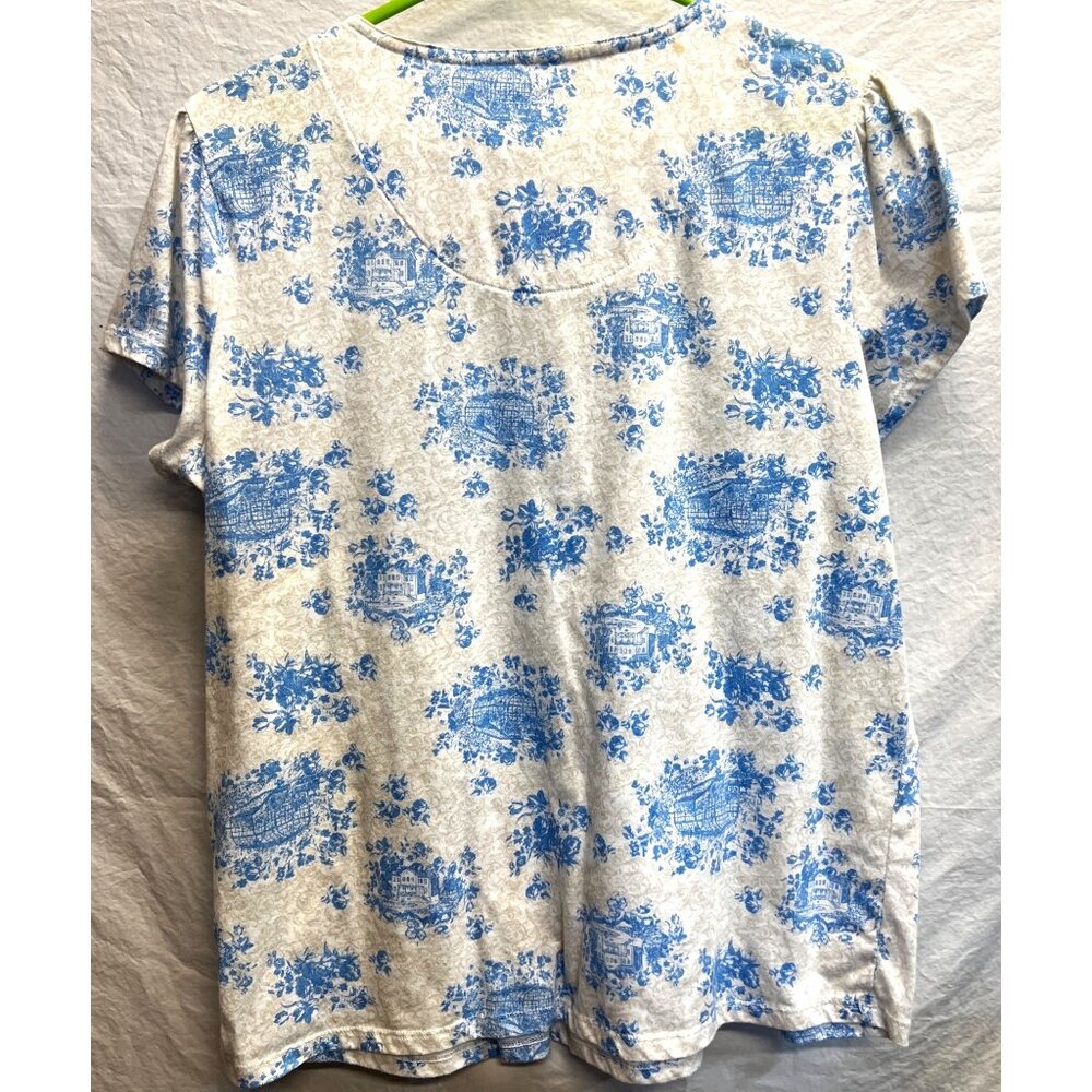 White Orchid Blue & White Large Floral Short Sleeve Womens Top - Picture 2 of 5